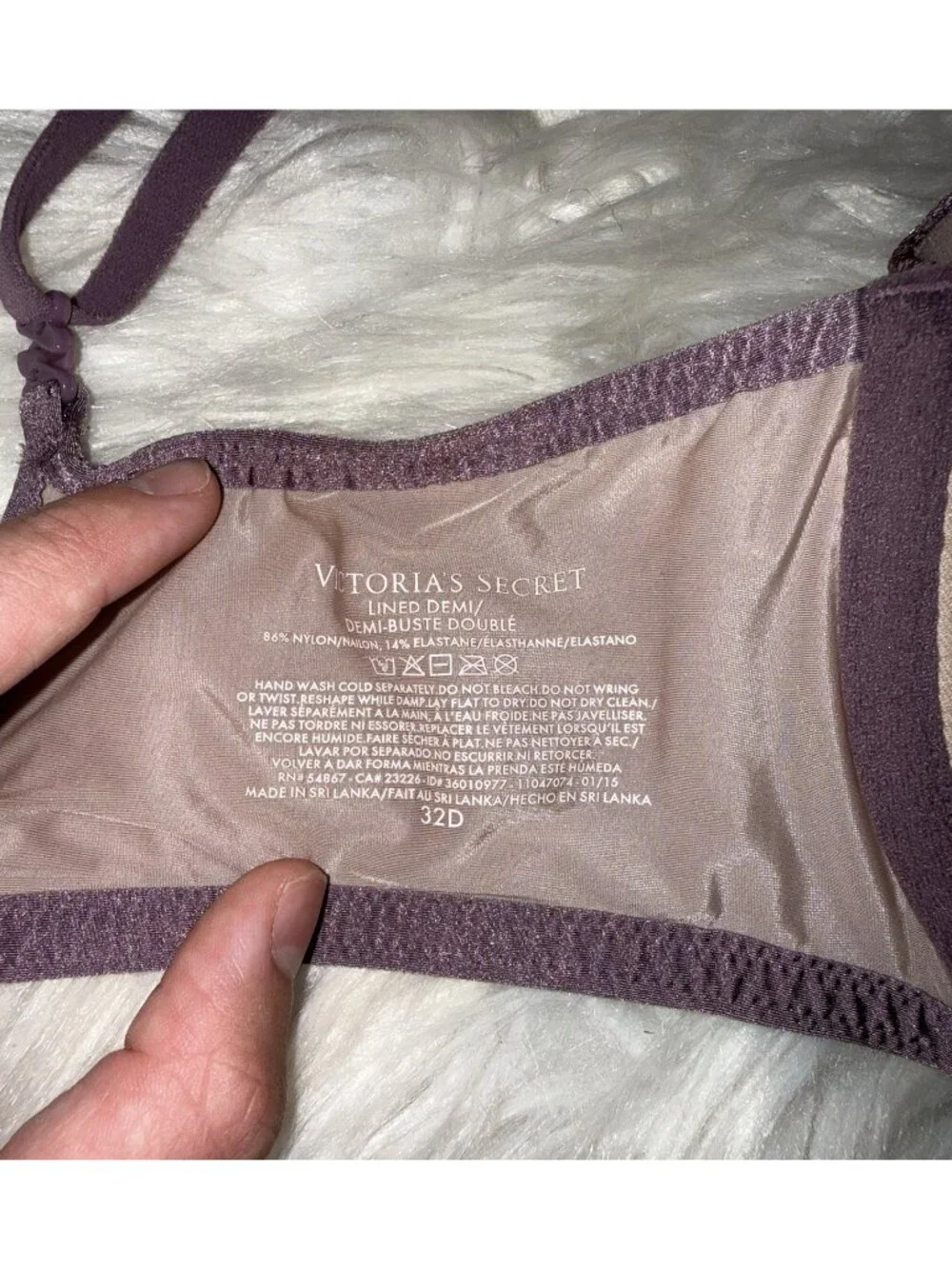 Victorias Secret Lined Demi Bra Lace Snakeskin Print Underwire Womens 32D Purple